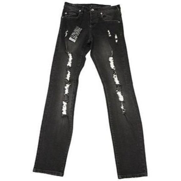 TRIPP NYC Rough Fit Distress TORN Ripped SLIM Denim JEANS Button Fly FADED Black - Picture 1 of 1